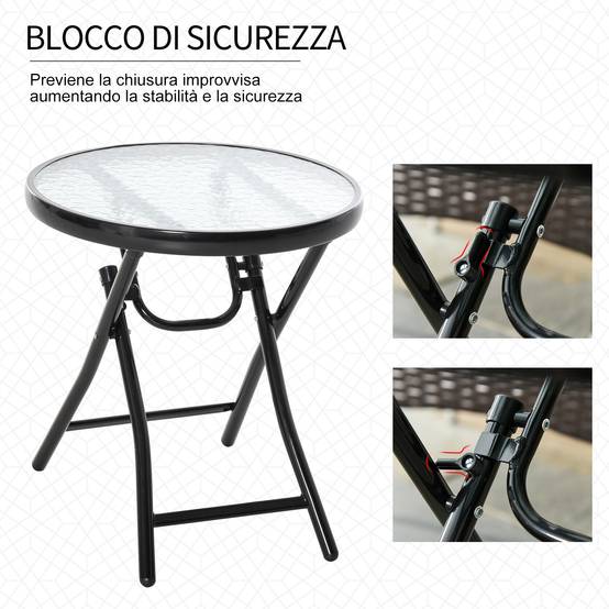 Table d'Appoint Pliante Métal Verre Extérieur Verrou Sécurité Ø45x50cm - ComfortXL Outdoor Living - Image 5