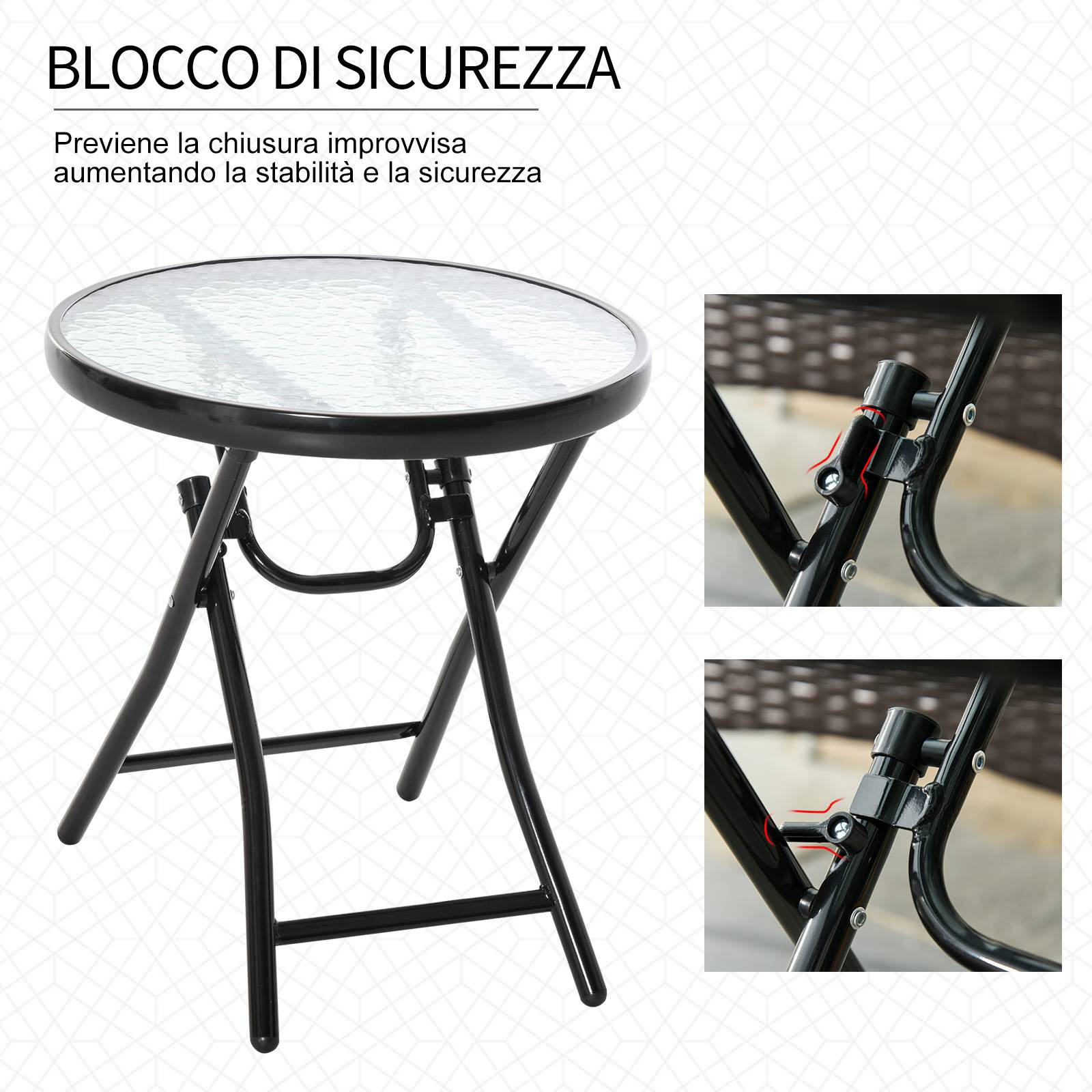 Table d'Appoint Pliante Métal Verre Extérieur Verrou Sécurité Ø45x50cm - ComfortXL Outdoor Living - Image 5