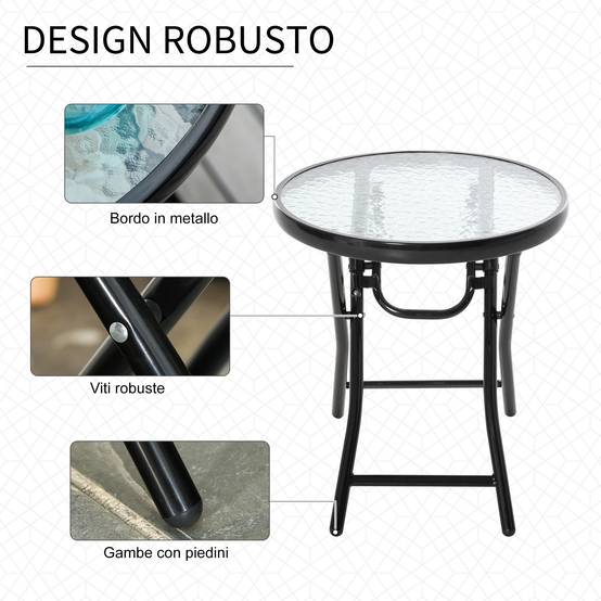 Table d'Appoint Pliante Métal Verre Extérieur Verrou Sécurité Ø45x50cm - ComfortXL Outdoor Living - Image 6