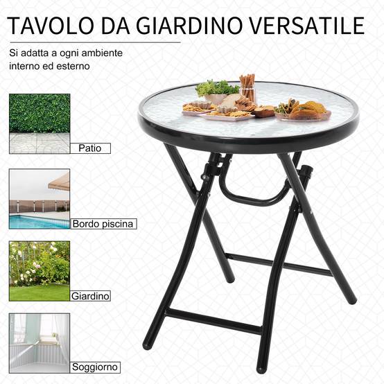 Table d'Appoint Pliante Métal Verre Extérieur Verrou Sécurité Ø45x50cm - ComfortXL Outdoor Living - Image 8