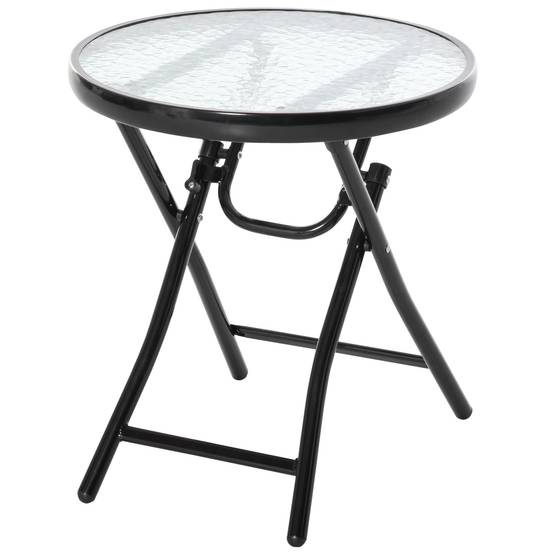 Table d'Appoint Pliante Métal Verre Extérieur Verrou Sécurité Ø45x50cm - ComfortXL Outdoor Living - Image 1