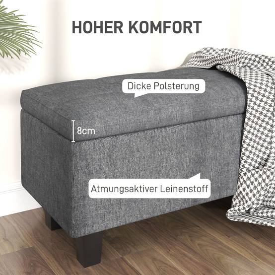 Grand banc coffre moderne tissu et bois avec rangement pour chambre salon gris foncé 138 cm – ComfortXL Outdoor Living - Image 5