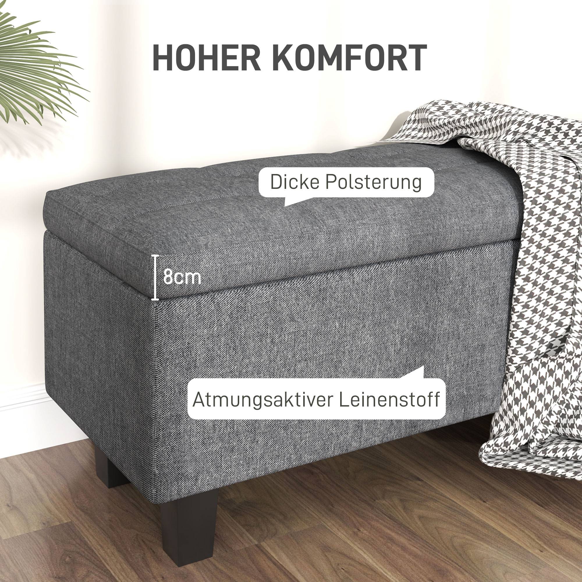 Grand banc coffre moderne tissu et bois avec rangement pour chambre salon gris foncé 138 cm – ComfortXL Outdoor Living - Image 5