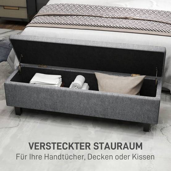Grand banc coffre moderne tissu et bois avec rangement pour chambre salon gris foncé 138 cm – ComfortXL Outdoor Living - Image 4