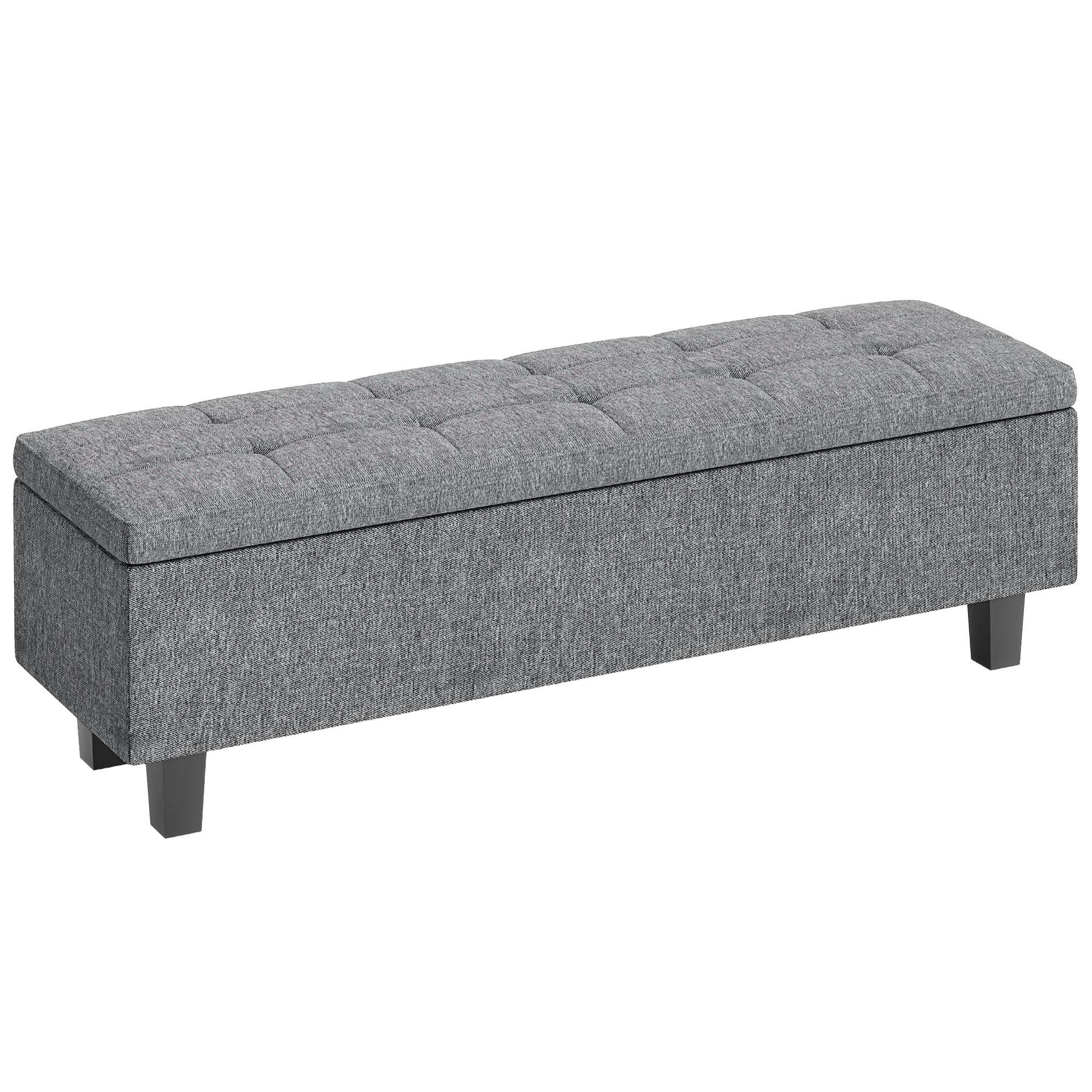 Grand banc coffre moderne tissu et bois avec rangement pour chambre salon gris foncé 138 cm – ComfortXL Outdoor Living - Image 2