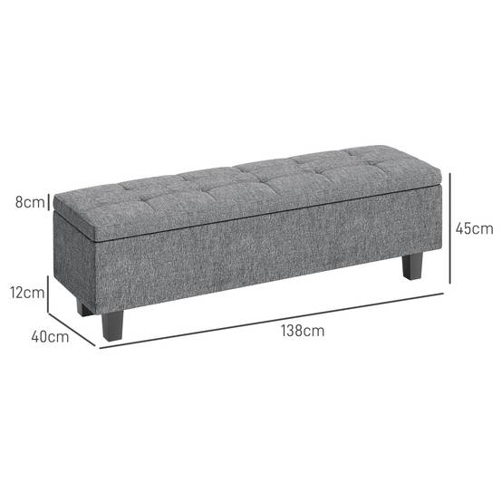 Grand banc coffre moderne tissu et bois avec rangement pour chambre salon gris foncé 138 cm – ComfortXL Outdoor Living - Image 3