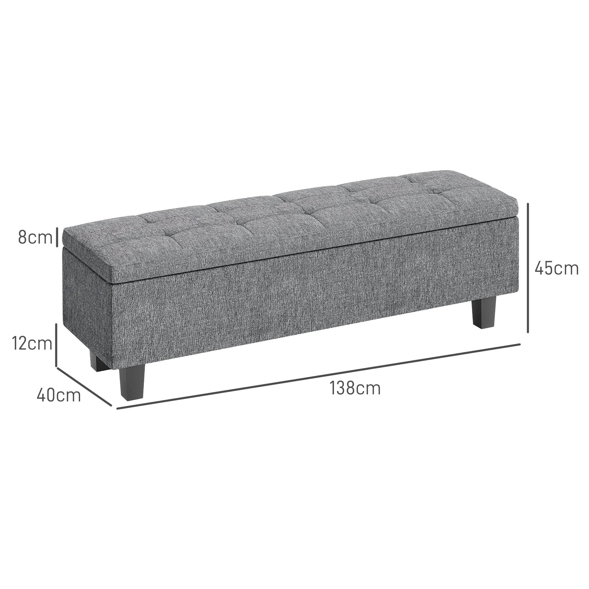 Grand banc coffre moderne tissu et bois avec rangement pour chambre salon gris foncé 138 cm – ComfortXL Outdoor Living - Image 3