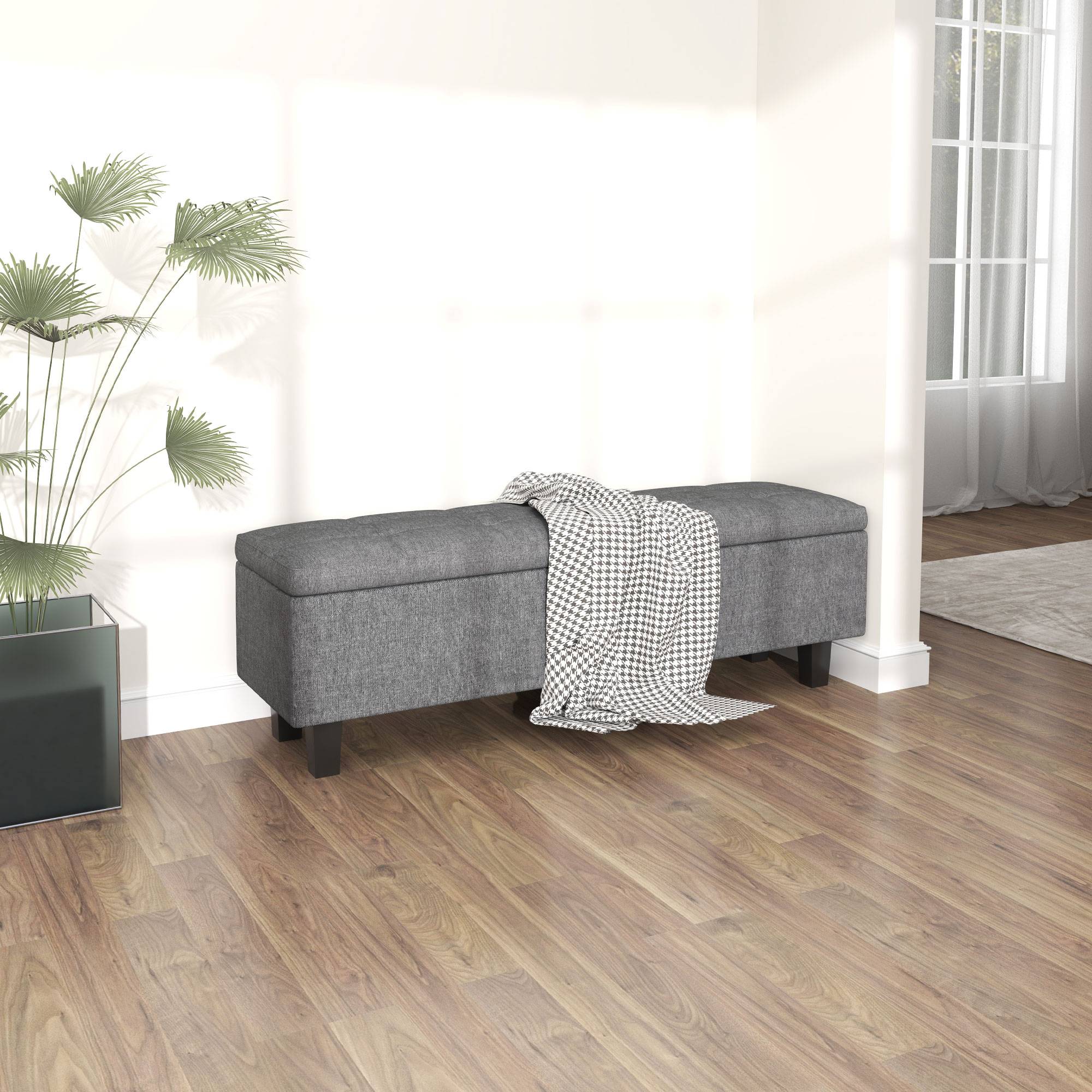 Grand banc coffre moderne tissu et bois avec rangement pour chambre salon gris foncé 138 cm – ComfortXL Outdoor Living - Image 7