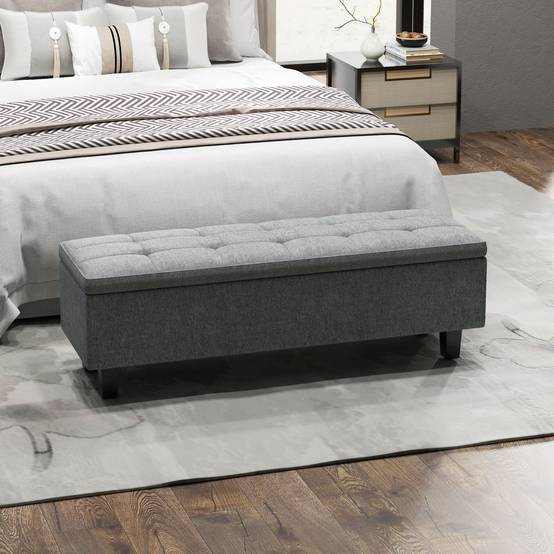 Grand banc coffre moderne tissu et bois avec rangement pour chambre salon gris foncé 138 cm – ComfortXL Outdoor Living - Image 1