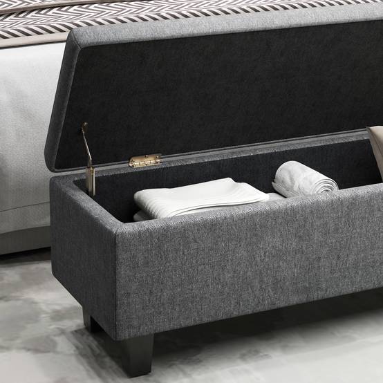 Grand banc coffre moderne tissu et bois avec rangement pour chambre salon gris foncé 138 cm – ComfortXL Outdoor Living - Image 8