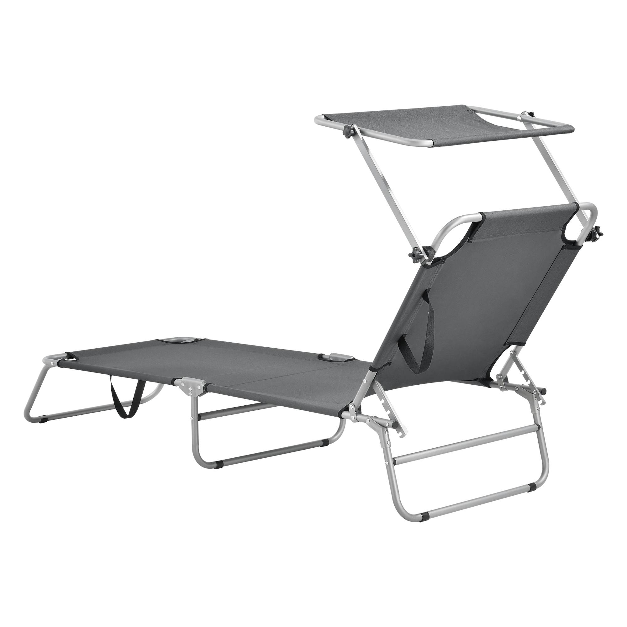 Casa.Pro - Conjunto de 2 tumbonas Argozelo con parasol Acero Poliéster Plateado Gris Oscuro [casa.pro] - Imagen 5