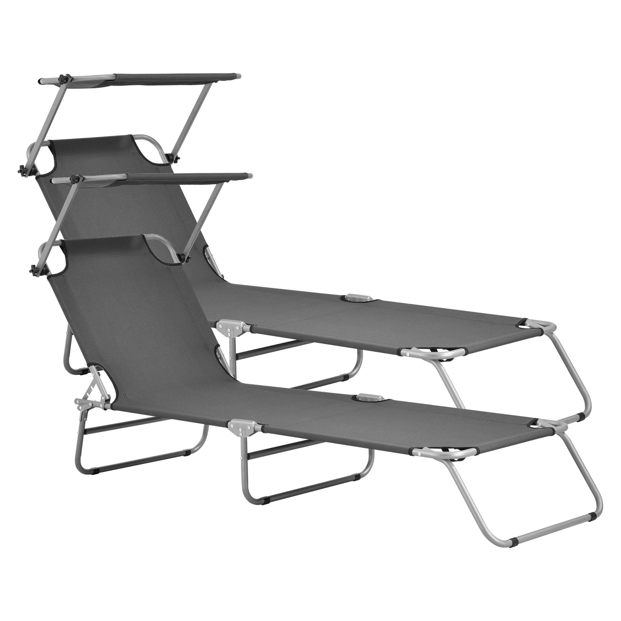 Casa.Pro - Conjunto de 2 tumbonas Argozelo con parasol Acero Poliéster Plateado Gris Oscuro [casa.pro] - Imagen 1