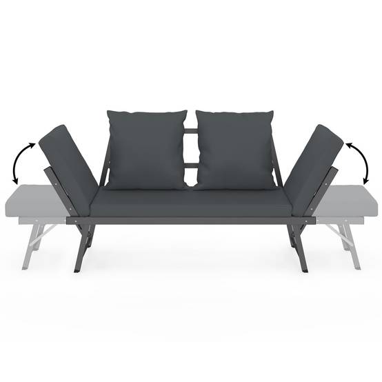 Canapé de jardin, banquette convertible NOLA 2/3 places avec accoudoirs inclinables métal et coussins gris anthracite - Image 6