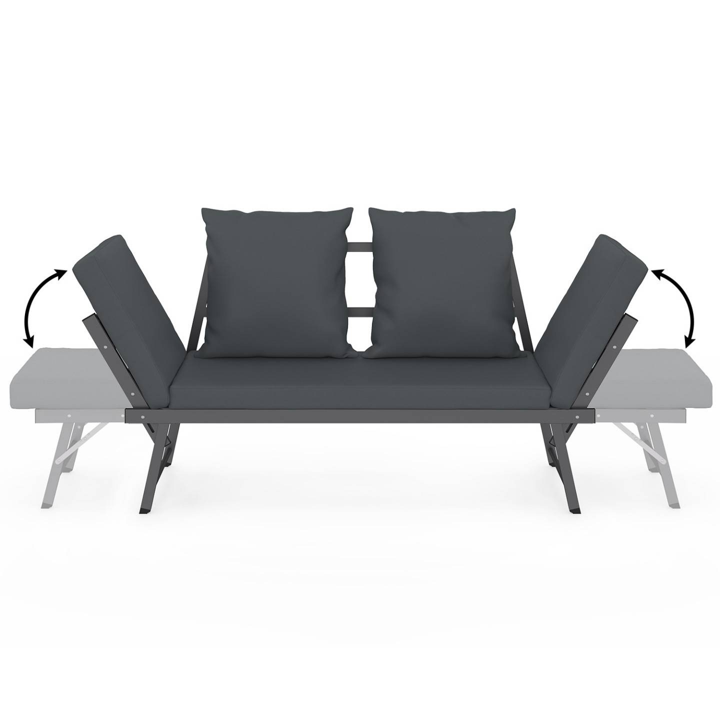 Canapé de jardin, banquette convertible NOLA 2/3 places avec accoudoirs inclinables métal et coussins gris anthracite - Image 6