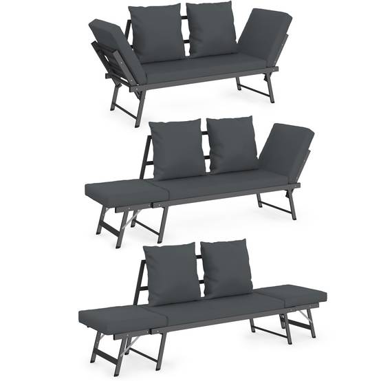 Canapé de jardin, banquette convertible NOLA 2/3 places avec accoudoirs inclinables métal et coussins gris anthracite - Image 4