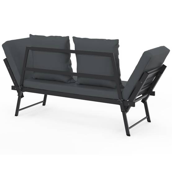 Canapé de jardin, banquette convertible NOLA 2/3 places avec accoudoirs inclinables métal et coussins gris anthracite - Image 7