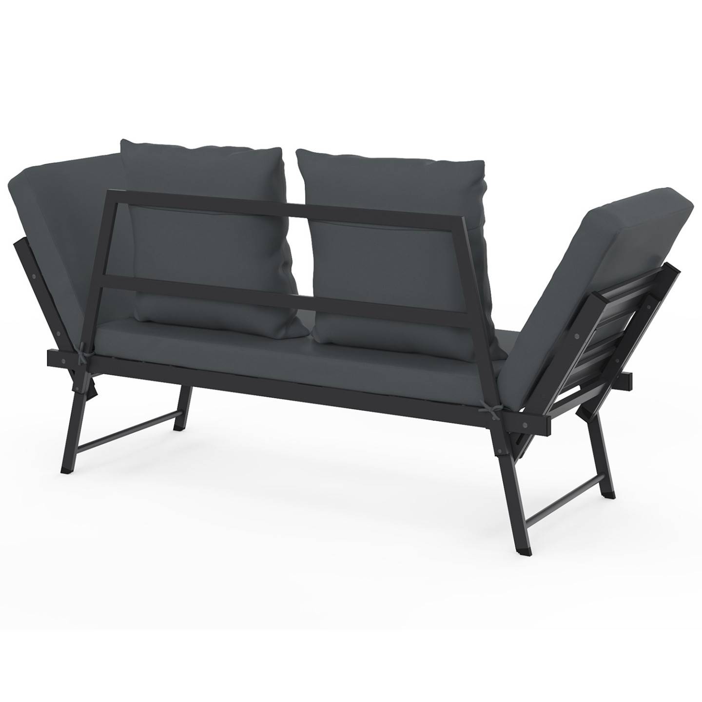 Canapé de jardin, banquette convertible NOLA 2/3 places avec accoudoirs inclinables métal et coussins gris anthracite - Image 7