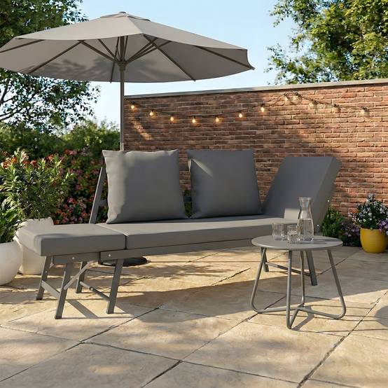 Canapé de jardin, banquette convertible NOLA 2/3 places avec accoudoirs inclinables métal et coussins gris anthracite - Image 3