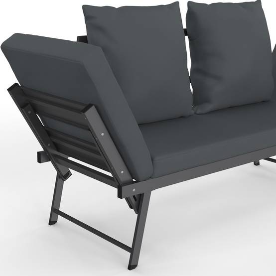 Canapé de jardin, banquette convertible NOLA 2/3 places avec accoudoirs inclinables métal et coussins gris anthracite - Image 8