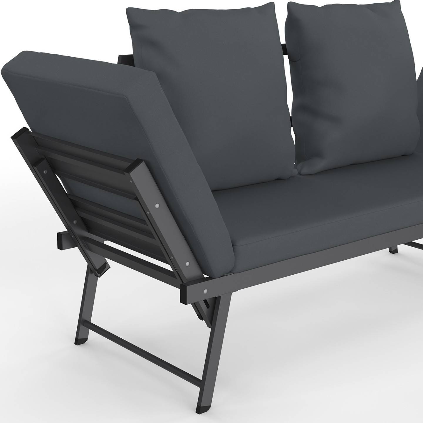 Canapé de jardin, banquette convertible NOLA 2/3 places avec accoudoirs inclinables métal et coussins gris anthracite - Image 8