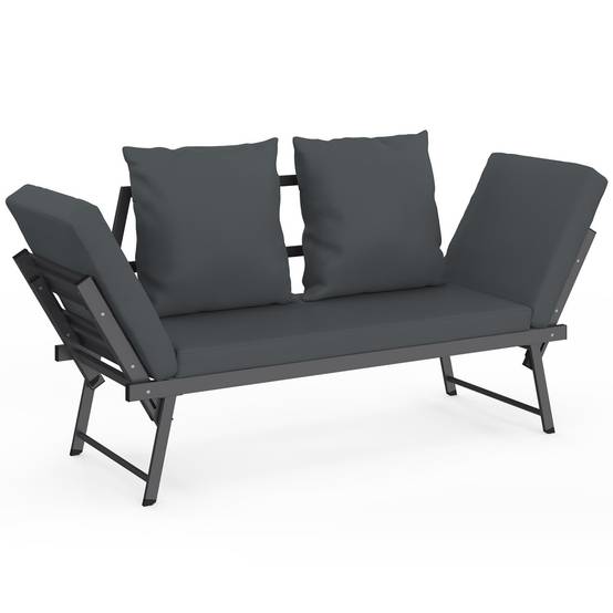 Canapé de jardin, banquette convertible NOLA 2/3 places avec accoudoirs inclinables métal et coussins gris anthracite - Image 2