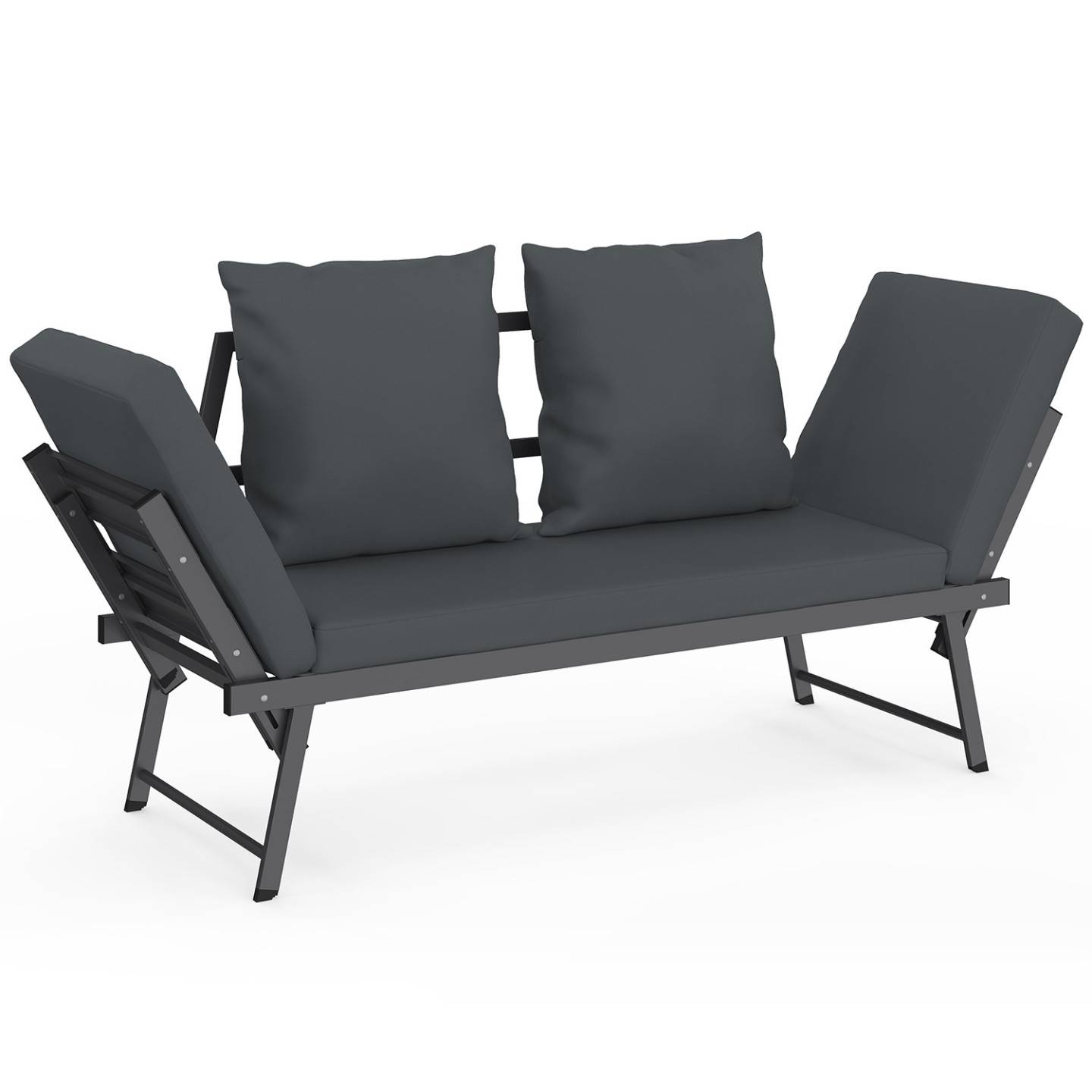 Canapé de jardin, banquette convertible NOLA 2/3 places avec accoudoirs inclinables métal et coussins gris anthracite - Image 2