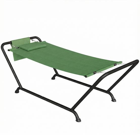 Hamac jardin avec support, poche latérale et appui-tête, métal polyester, 237x90x92cm, vert foncé - Image 1