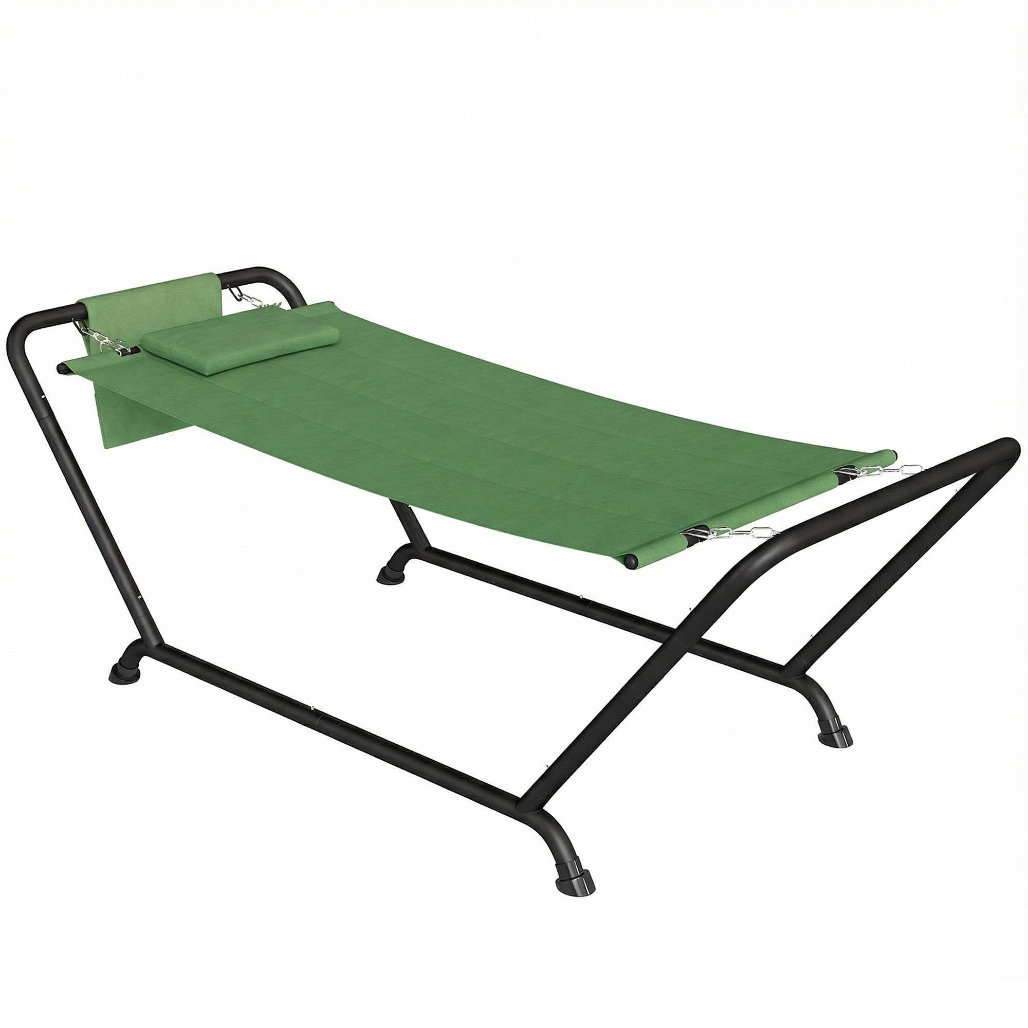 Hamac jardin avec support, poche latérale et appui-tête, métal polyester, 237x90x92cm, vert foncé - Image 1