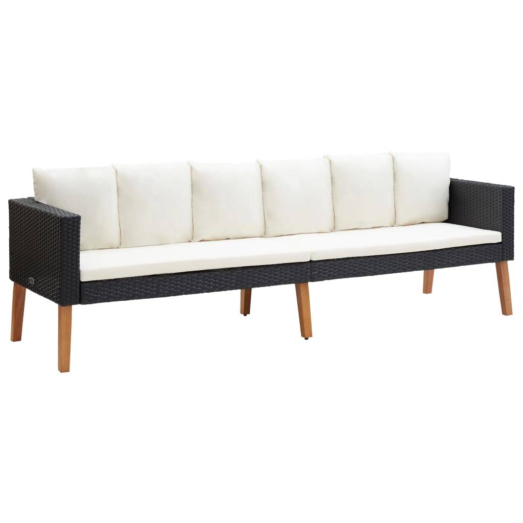 Helloshop26 - Salon de jardin meuble d'extérieur ensemble de mobilier 3 pièces avec coussins résine tressée noir - Imagen 6