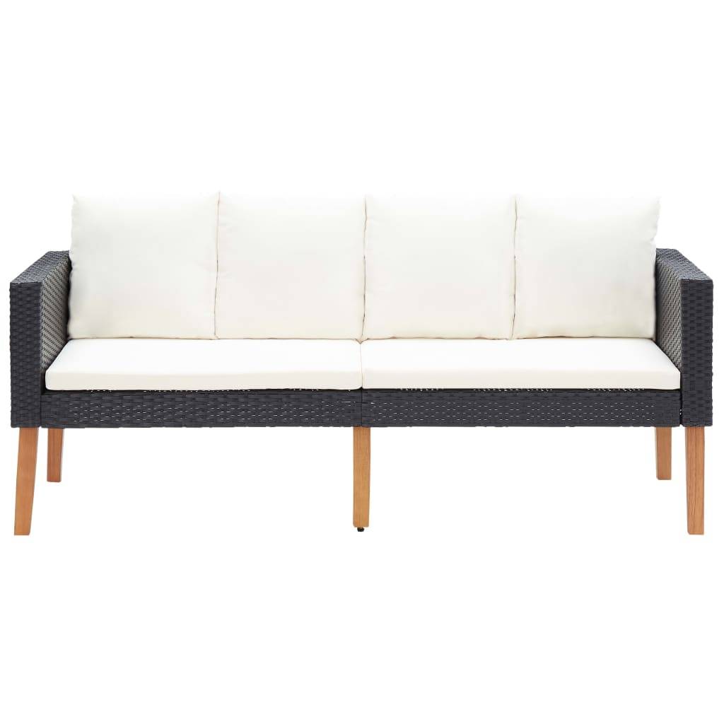 Helloshop26 - Salon de jardin meuble d'extérieur ensemble de mobilier 3 pièces avec coussins résine tressée noir - Imagen 2