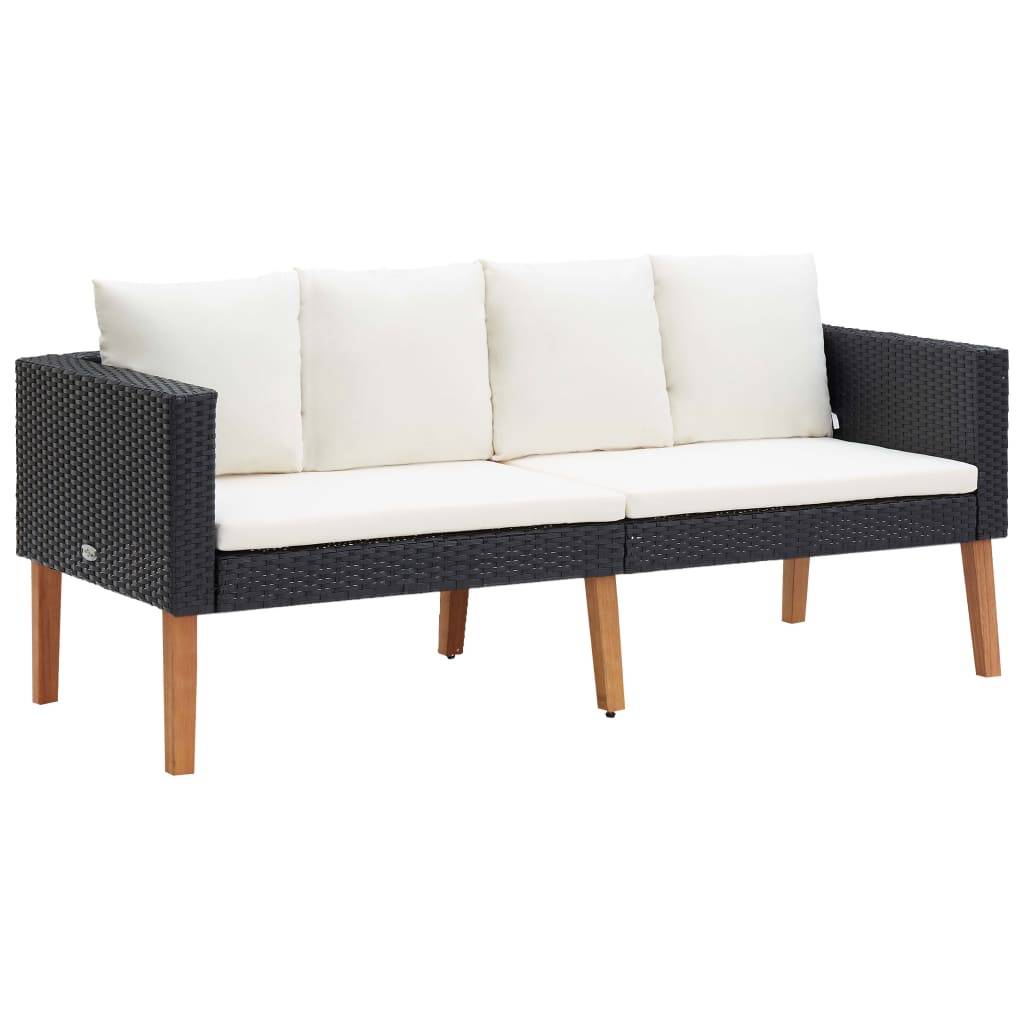 Helloshop26 - Salon de jardin meuble d'extérieur ensemble de mobilier 3 pièces avec coussins résine tressée noir - Imagen 3