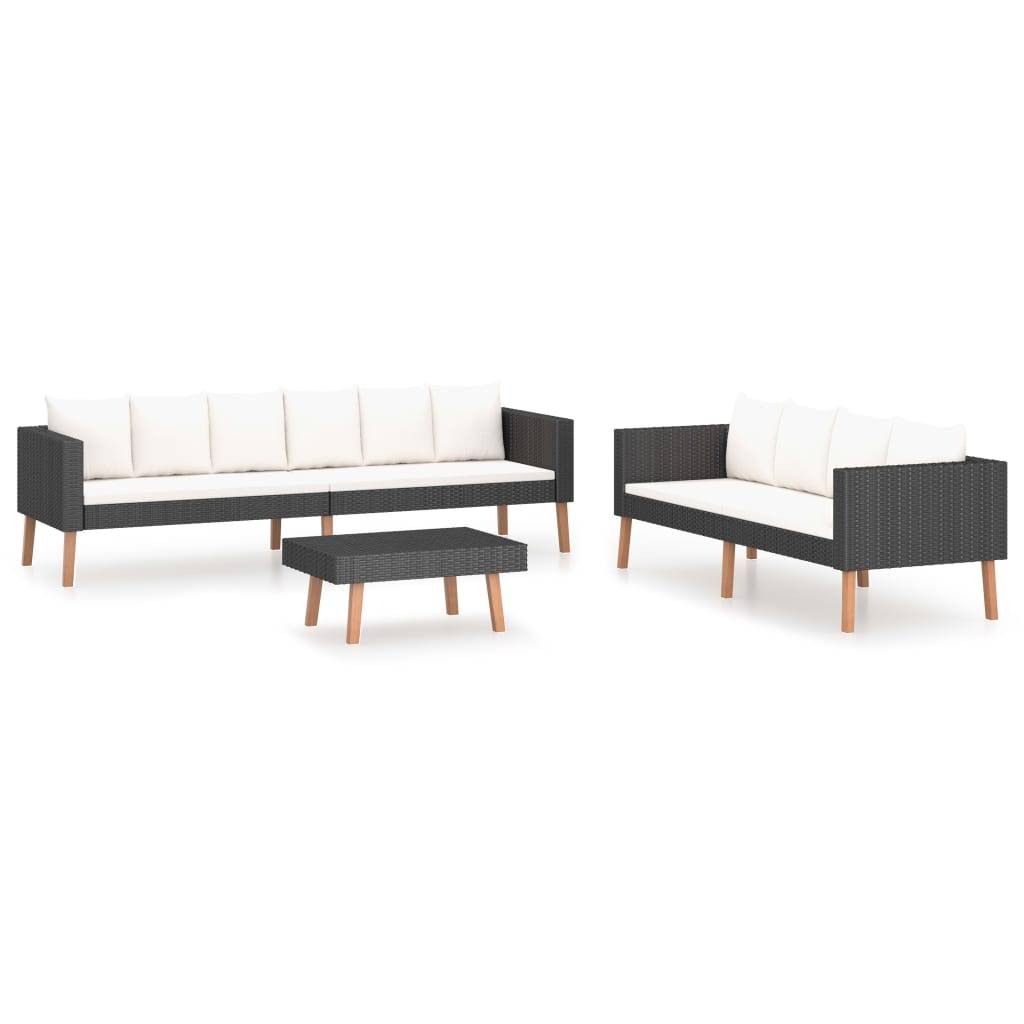 Helloshop26 - Salon de jardin meuble d'extérieur ensemble de mobilier 3 pièces avec coussins résine tressée noir - Imagen 1