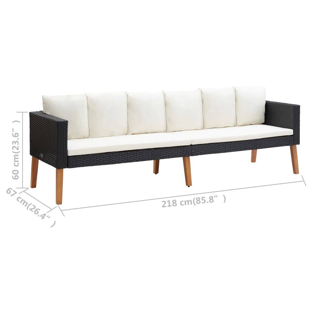 Helloshop26 - Salon de jardin meuble d'extérieur ensemble de mobilier 3 pièces avec coussins résine tressée noir - Imagen 8