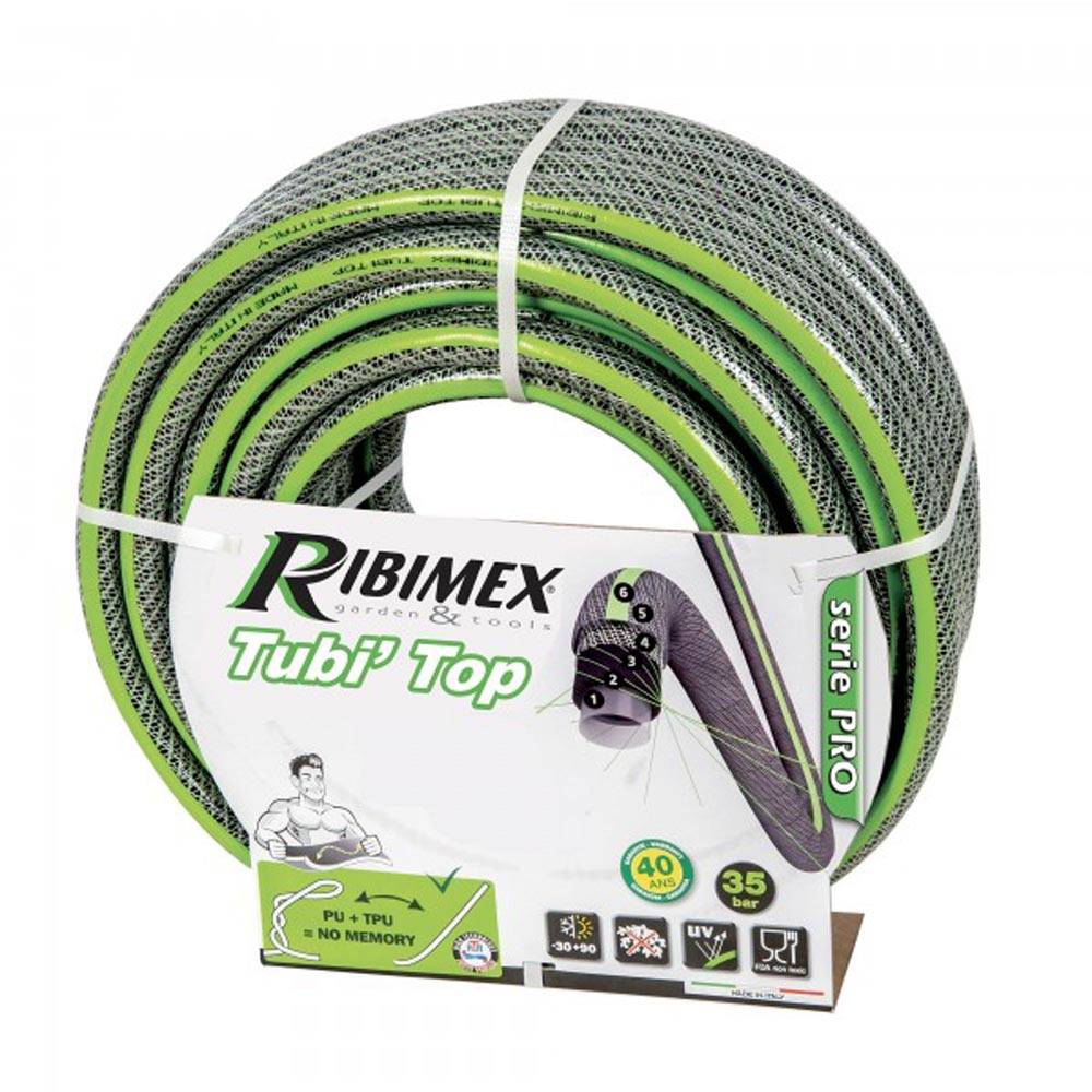 Ribimex - Tuyau d'arrosage tricoté antivrille 50 mètres diamètre 15mm Tubi'Top gris - Image 1