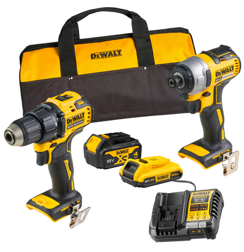 Kit 2 Outils Perceuse Visseuse DCD708 + Visseuse à Chocs DCF787 - DEWALT - avec 2 batteries 18V 2Ah et 4Ah + Chargeur + Sac- DCK2078MDR-QW - Image 1