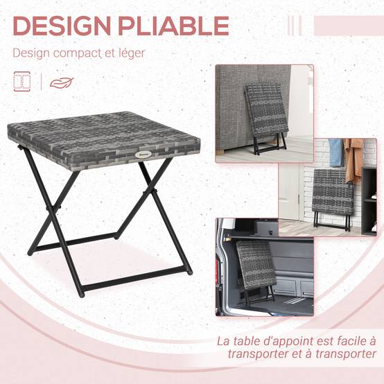 Table basse pliable jardin résine tressée balcon bout canapé 40x40x40cm gris - ComfortXL Outdoor Living - Image 6
