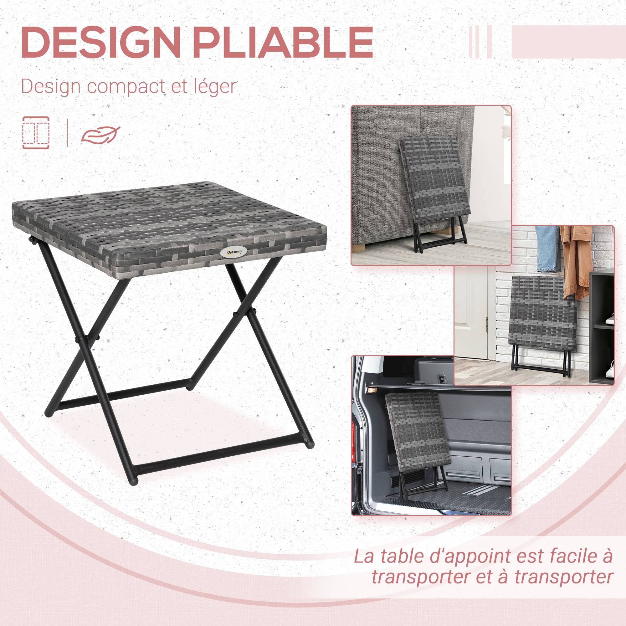 Table basse pliable jardin résine tressée balcon bout canapé 40x40x40cm gris - ComfortXL Outdoor Living - Image 6