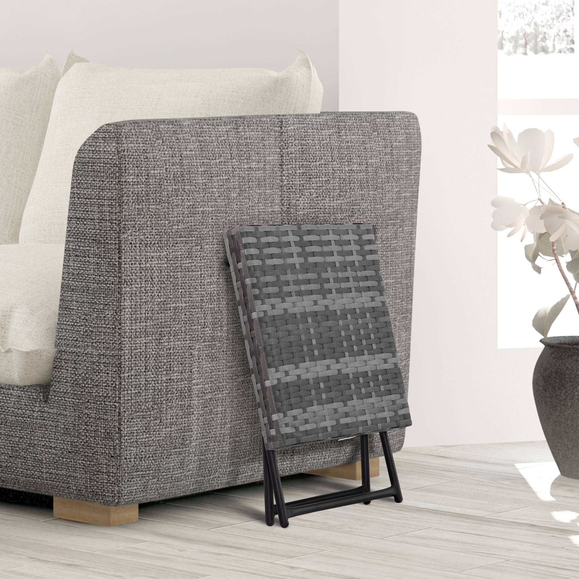 Table basse pliable jardin résine tressée balcon bout canapé 40x40x40cm gris - ComfortXL Outdoor Living - Image 10