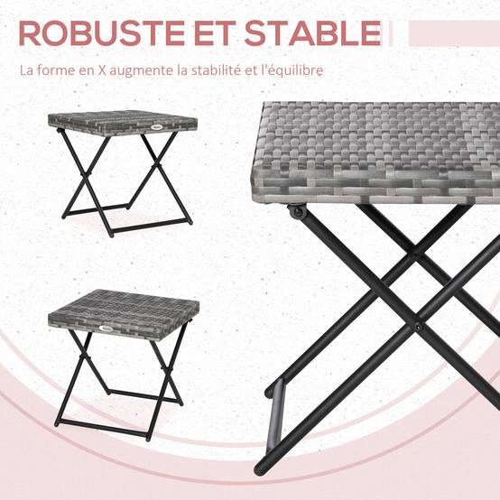 Table basse pliable jardin résine tressée balcon bout canapé 40x40x40cm gris - ComfortXL Outdoor Living - Image 8