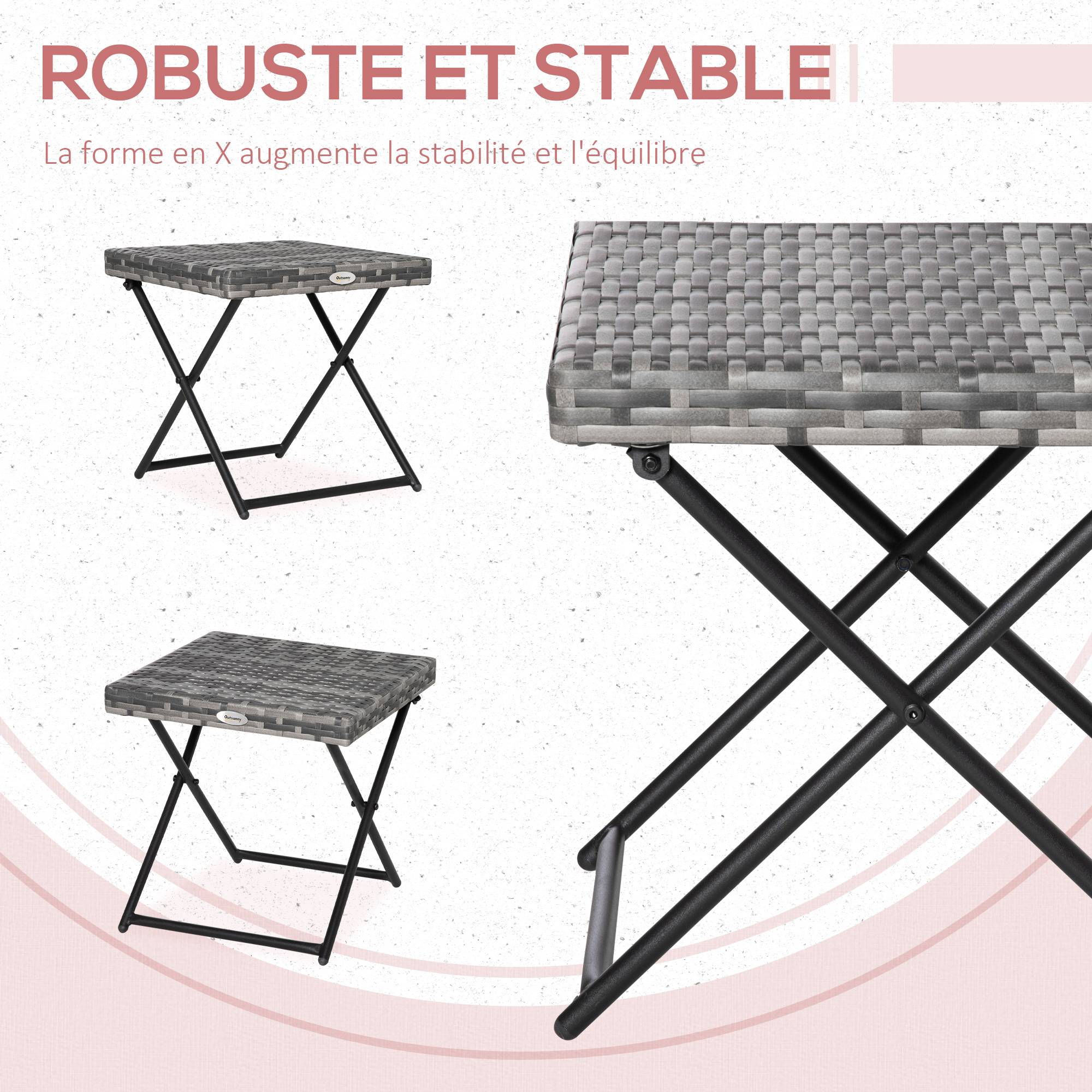 Table basse pliable jardin résine tressée balcon bout canapé 40x40x40cm gris - ComfortXL Outdoor Living - Image 8