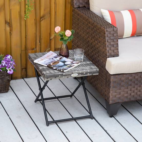 Table basse pliable jardin résine tressée balcon bout canapé 40x40x40cm gris - ComfortXL Outdoor Living - Image 4