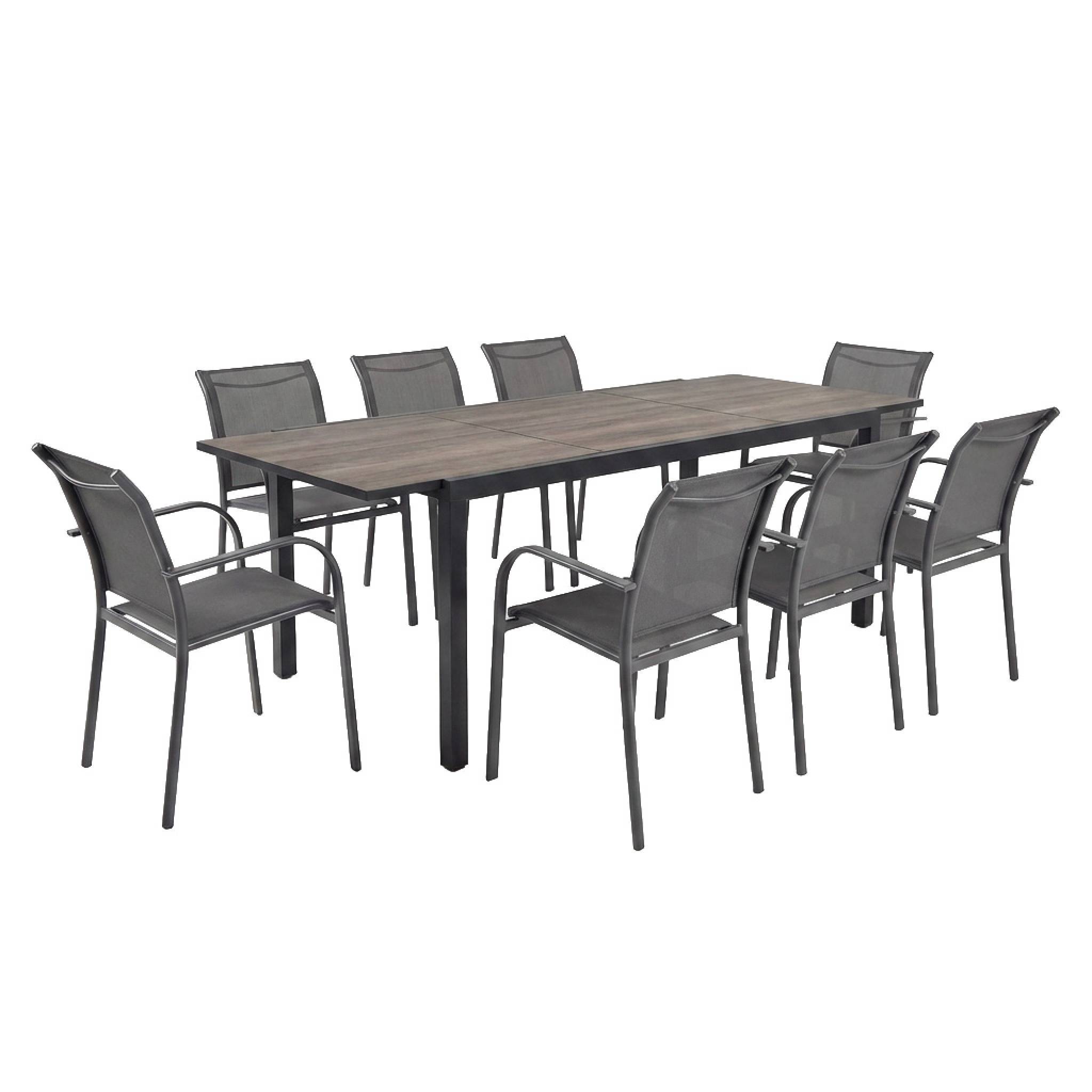 Table de jardin extensible aluminium effet bois + 8 assises anthracite ...