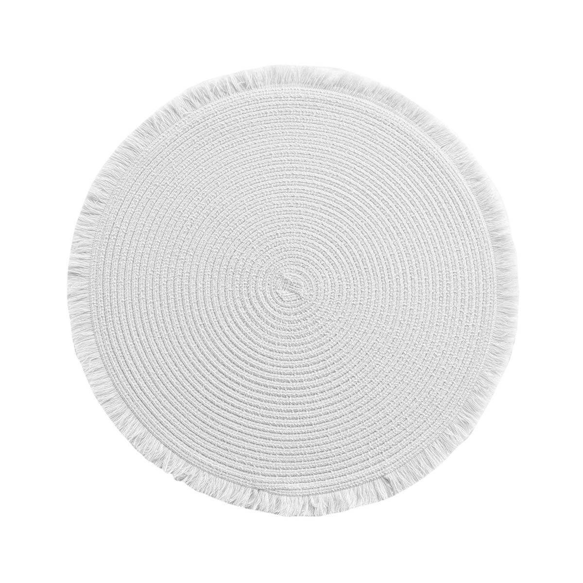 Set de Table Rond avec Franges "Falbala" 38cm Blanc - Image 1