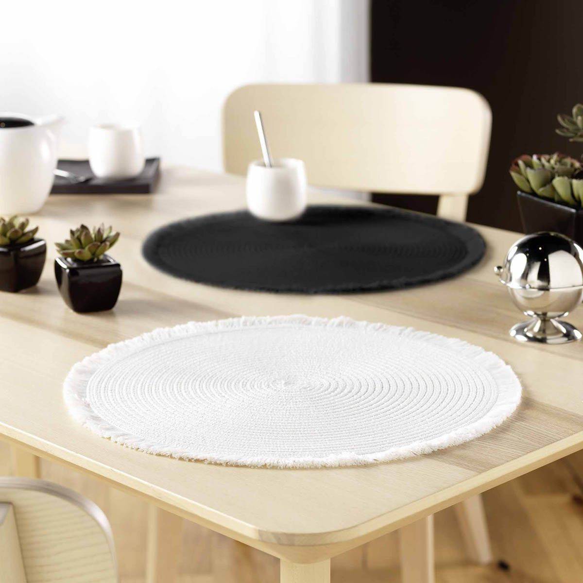 Set de Table Rond avec Franges "Falbala" 38cm Blanc - Image 2