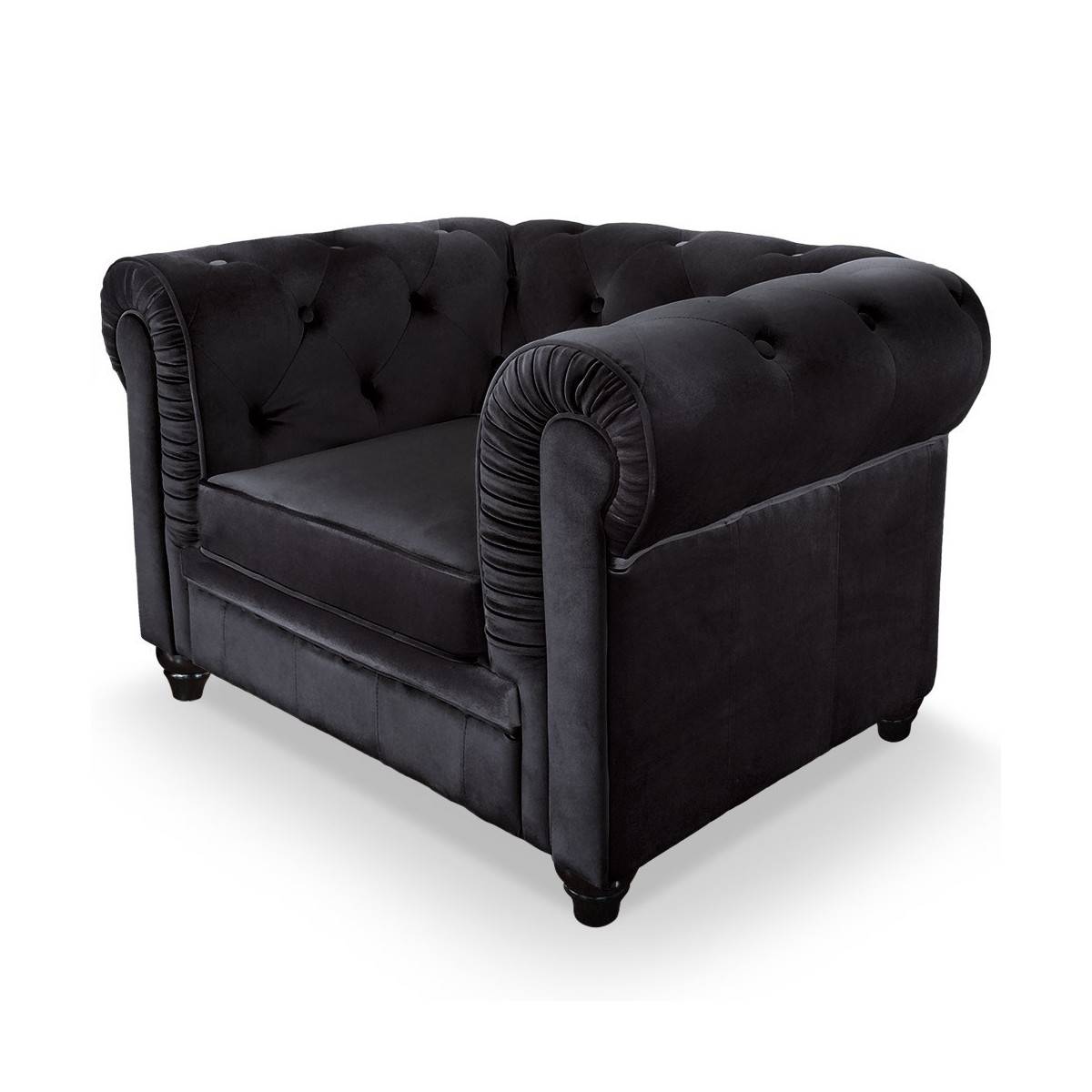 Fauteuil Design Velours "Chesterfield" 111cm Noir - Image 2
