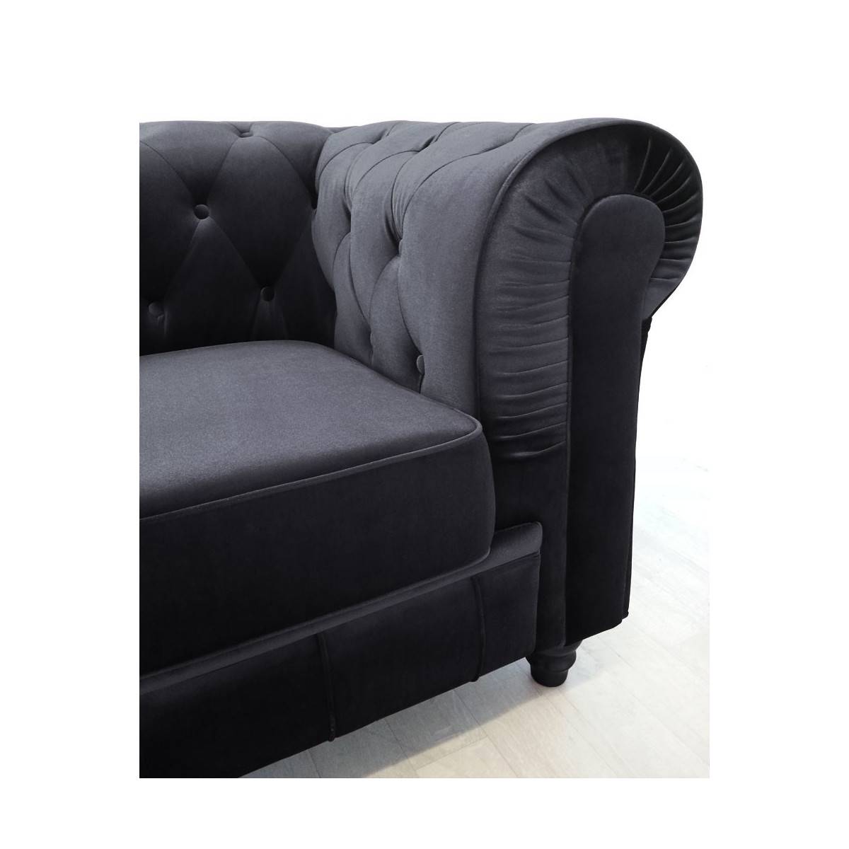 Fauteuil Design Velours "Chesterfield" 111cm Noir - Image 3