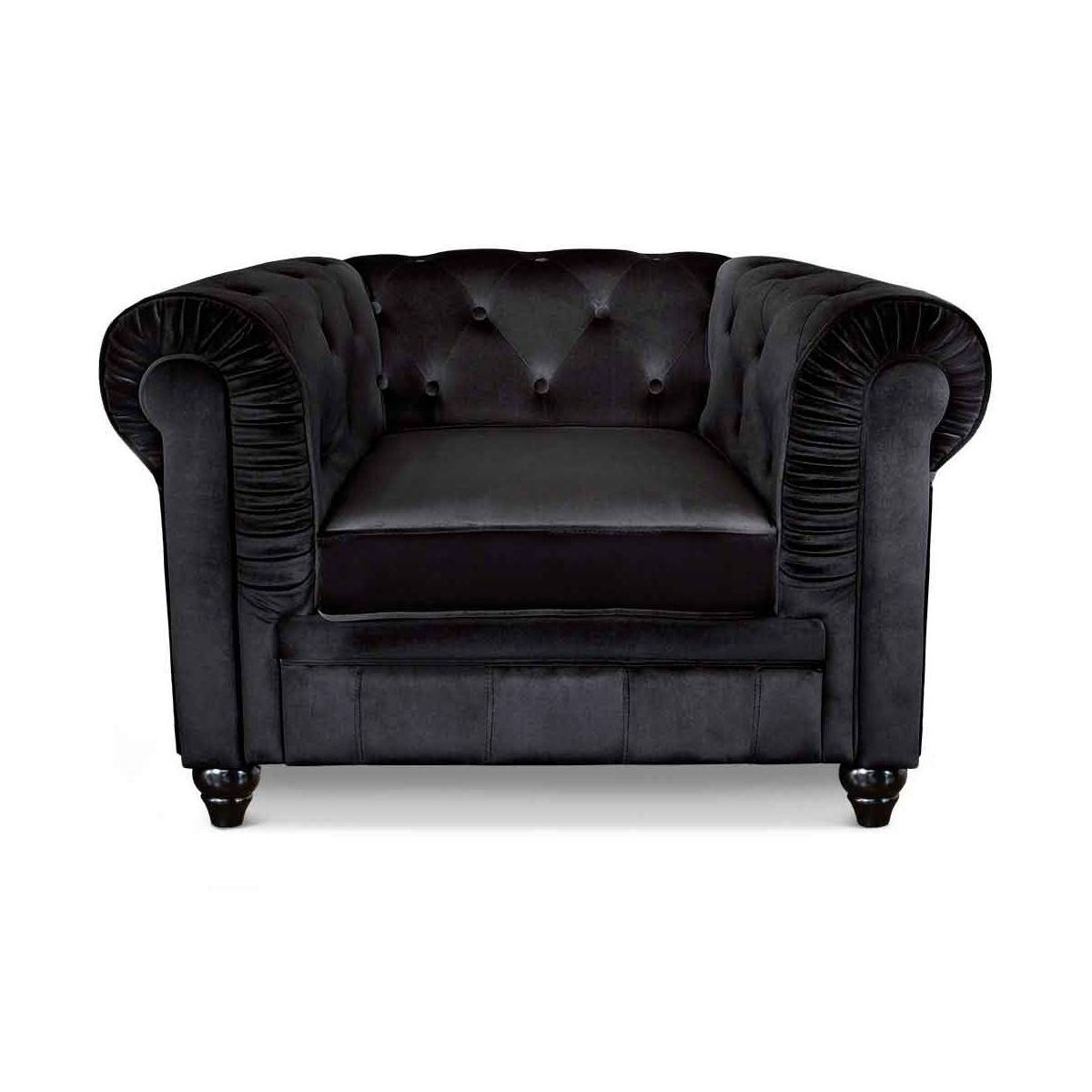 Fauteuil Design Velours "Chesterfield" 111cm Noir - Image 1