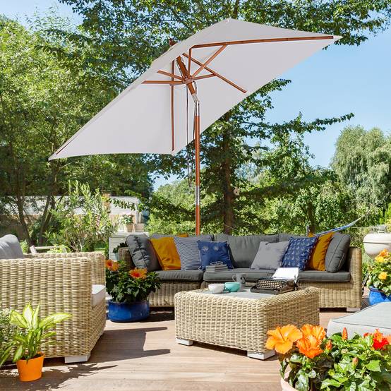 PANGIVO - Parasol rectangulaire inclinable en bois de bambou et polyester crème 200 x 150 x 235 cm - PANGIVO - Image 4