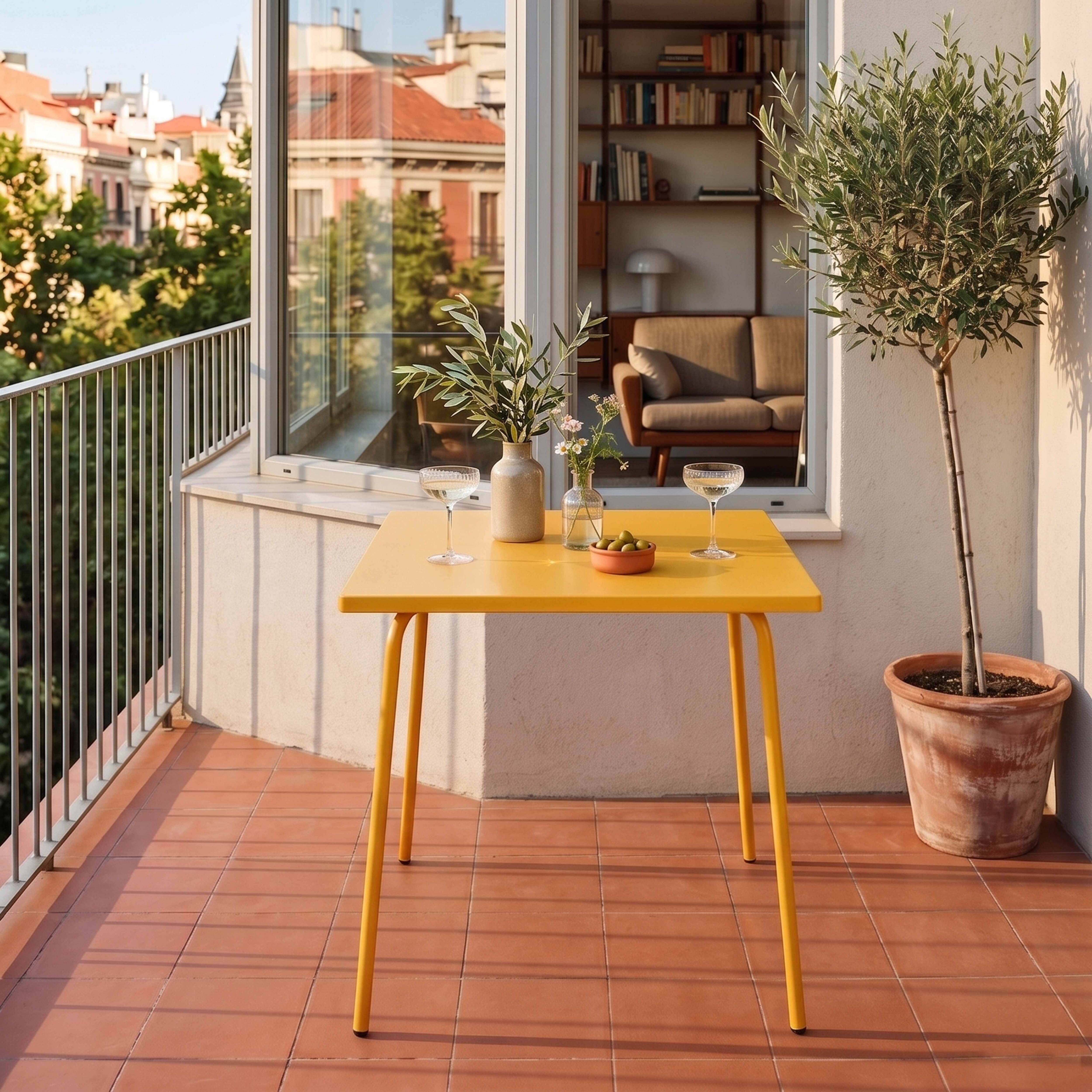 Oviala - Table de jardin carrée en métal 4 places 70 cm jaune Palavas - Oviala - Imagen 2