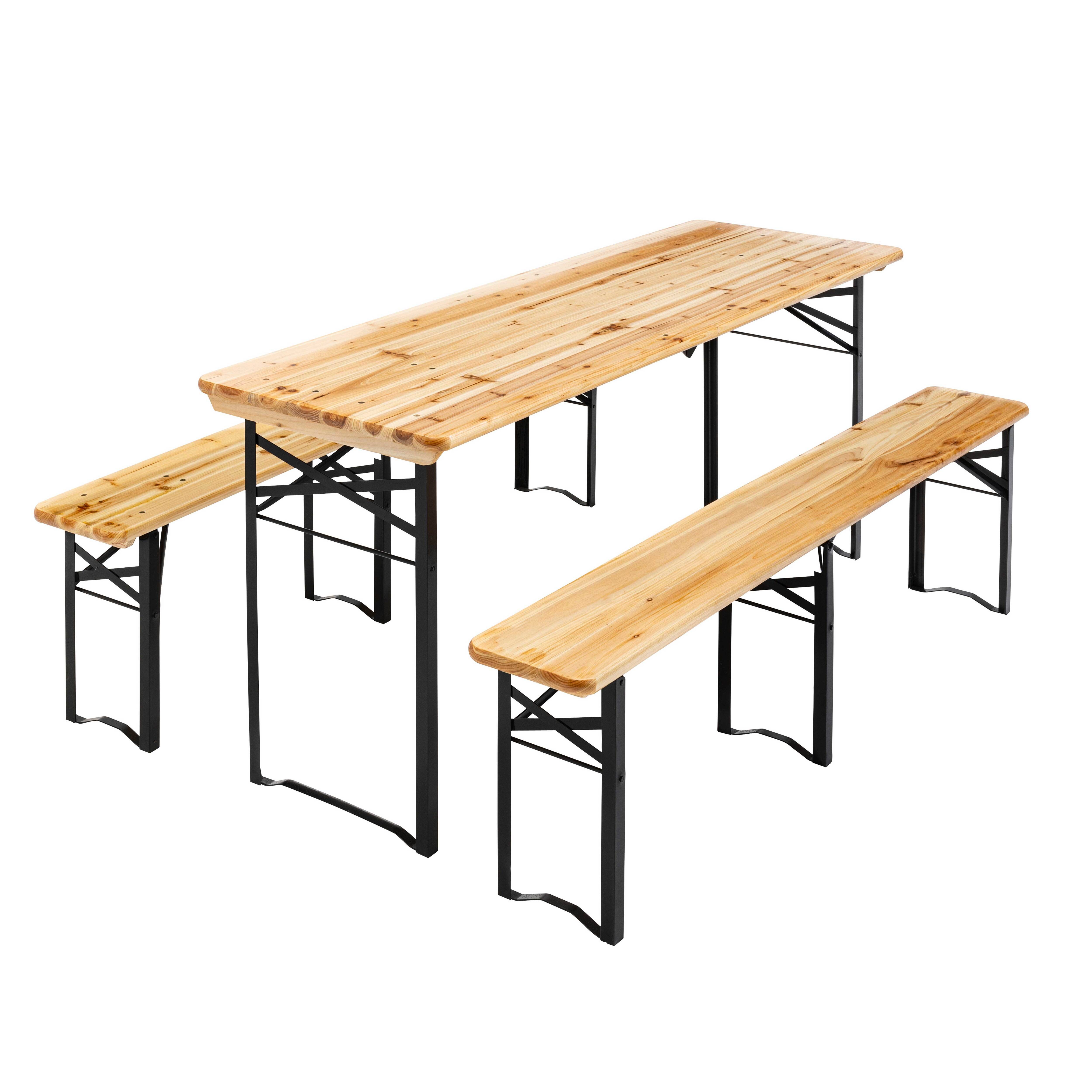 Oviala - Ensemble brasserie table et 2 bancs pliants en bois 180 cm Munich - Oviala - Imagen 1